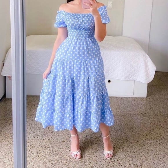 Dresses & Skirts - Polka Dot, Light Blue Dress